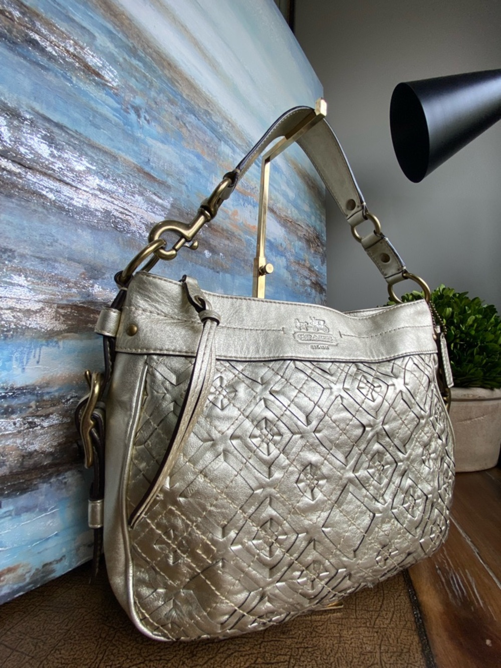 Coach Gold Woven Zoe Buckle Shoulder Bag - Picture 17 of 17